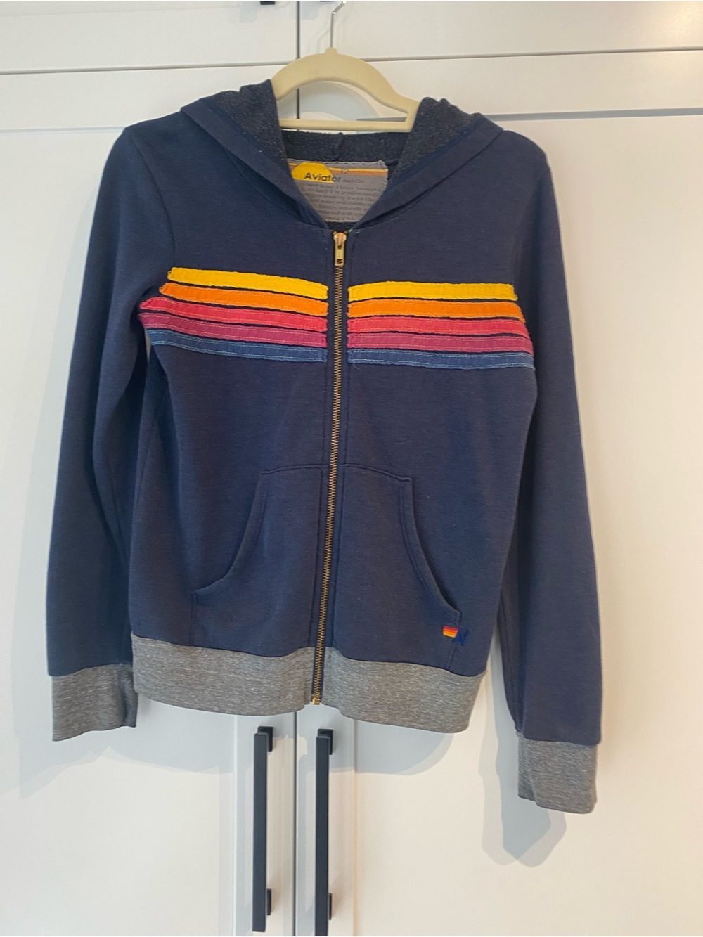 Aviator Nation Kids Navy Zip Hoodie with Stripes, hand made in California!